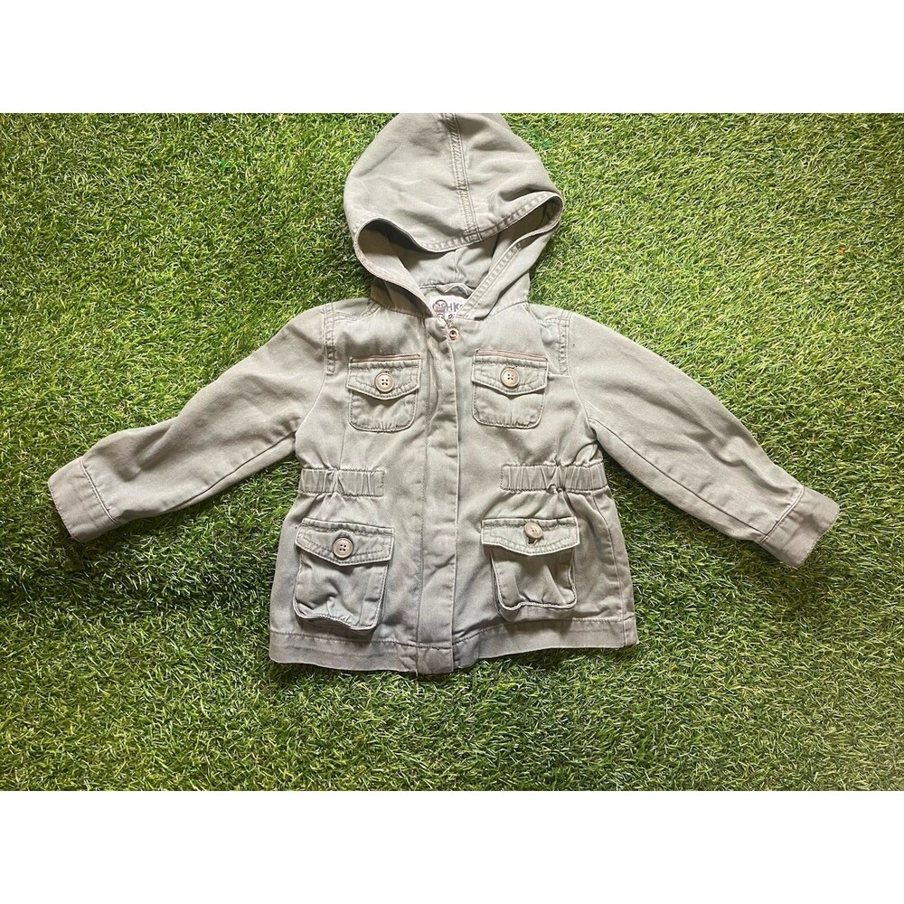 OshKosh B’gosh Toddler Utility Jacket Hooded Olive Green Size 24M